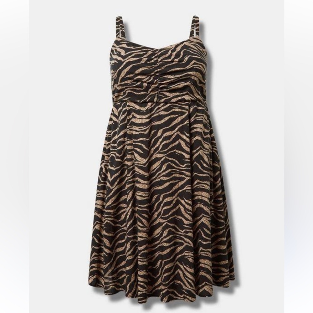Torrid Womens Black/Brown Striped Mini Challis Skater Dress, Pocket, Plus Size 3 - Picture 7 of 15